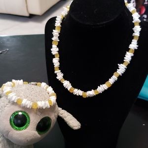 Yellow and white bracelet and necklace